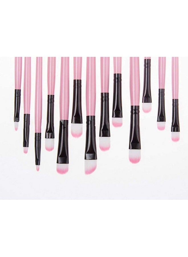 Soft Bristle Makeup Brush Set With Storage Pouch- Pink, 24 Pieces