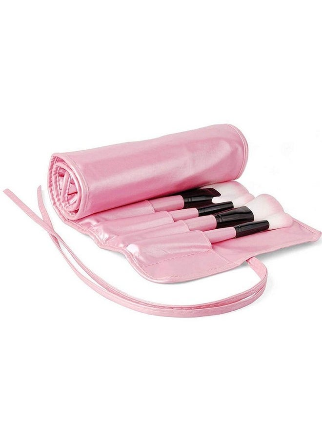 Soft Bristle Makeup Brush Set With Storage Pouch- Pink, 24 Pieces