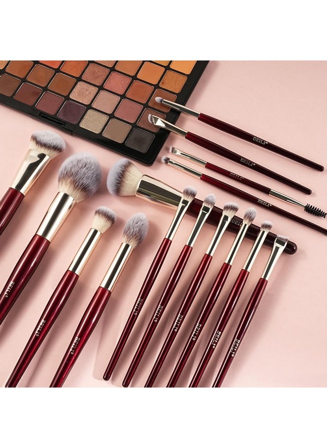 Makeup Brushes 15Pcs Original Make Up Brushes Set Vegan Foundation Concealers Blush Eyeshadow Eyeliner Powder Highlighter Blending Face Brush Set(Red)