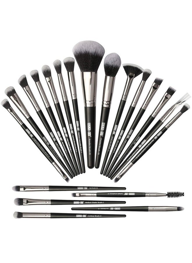 Makeup Brush Set 20 Pcs Foundation Eyeshadow Blush Brush Kabuki Blending Concealers Face Powder Eye Make Up Brushes Set Kit (Black Silver)