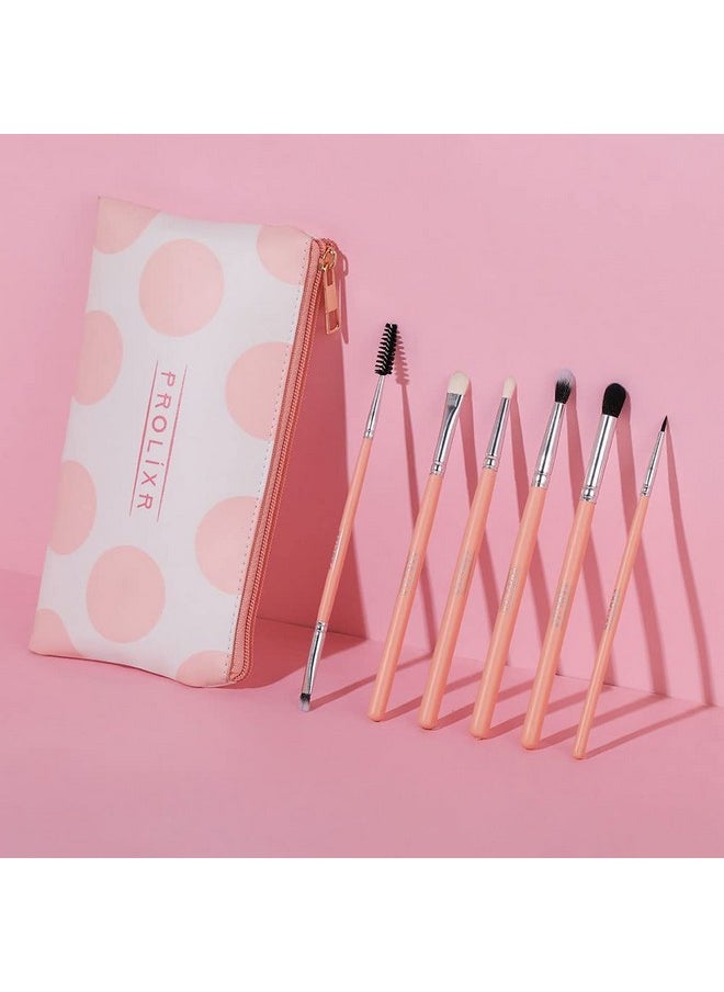 Professional Eye Makeup Brush Set - With Prolixr'S Pink Pouch - For Eye Makeup - Synthetic Makeup Brushes - Vegan & Cruelty Free - 6 Pieces