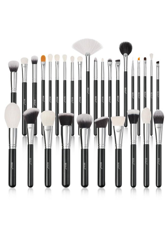 30Pcs Professional Makeup Brush Set Original Natural-Synthetic Kabuki Foundation, Face Powder, Highlighter, Contour, Eye Shadow, Eyebrow, Eyeliner, Makeup Tools Kit (Classic Black)