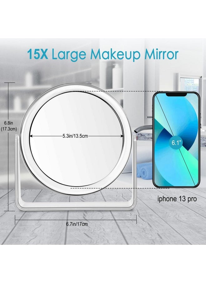 15X Vanity Mirror Makeup Mirror,1X/15X Magnification Double Sided Magnifying Mirror,360 Degree Swivel Desk Mirror,Portable Table Counter Top Mirror For Bathroom Shaving Mirror,Gift For Women