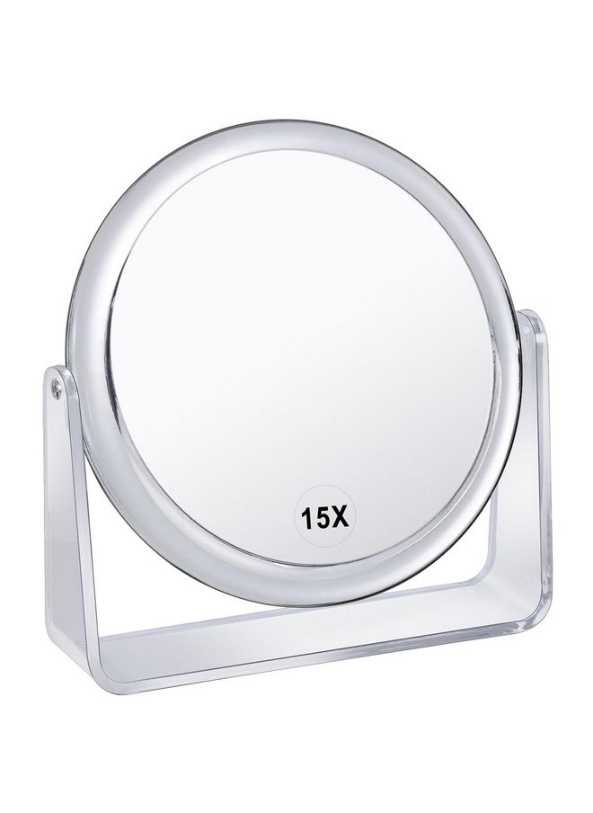 15X Vanity Mirror Makeup Mirror,1X/15X Magnification Double Sided Magnifying Mirror,360 Degree Swivel Desk Mirror,Portable Table Counter Top Mirror For Bathroom Shaving Mirror,Gift For Women