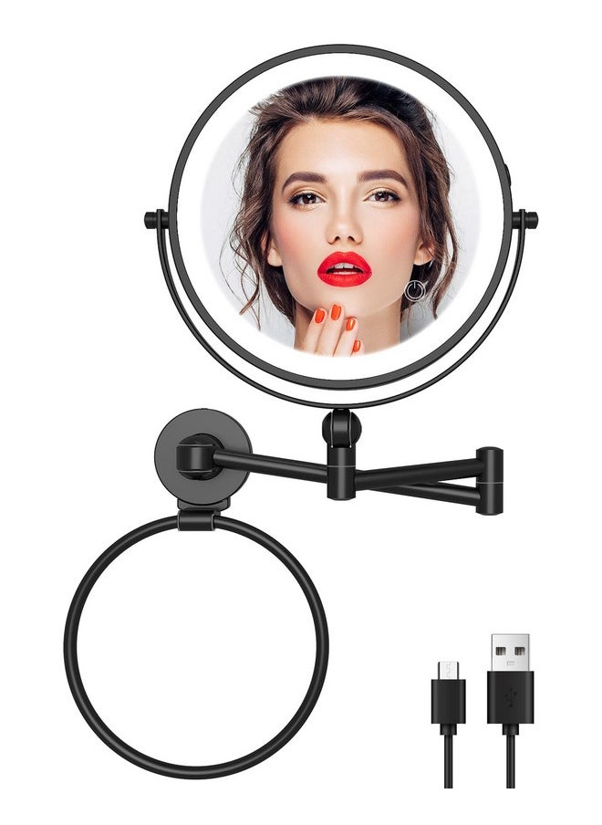 Height Adjustable Wall Mounted Makeup Mirror, Rechargeable Lighted Makeup Mirror 8 Inch Double Sided 1X/10X Magnifying Vanity Mirror With 3 Color Lights Dimmable 360 Swivel Extendable Arm