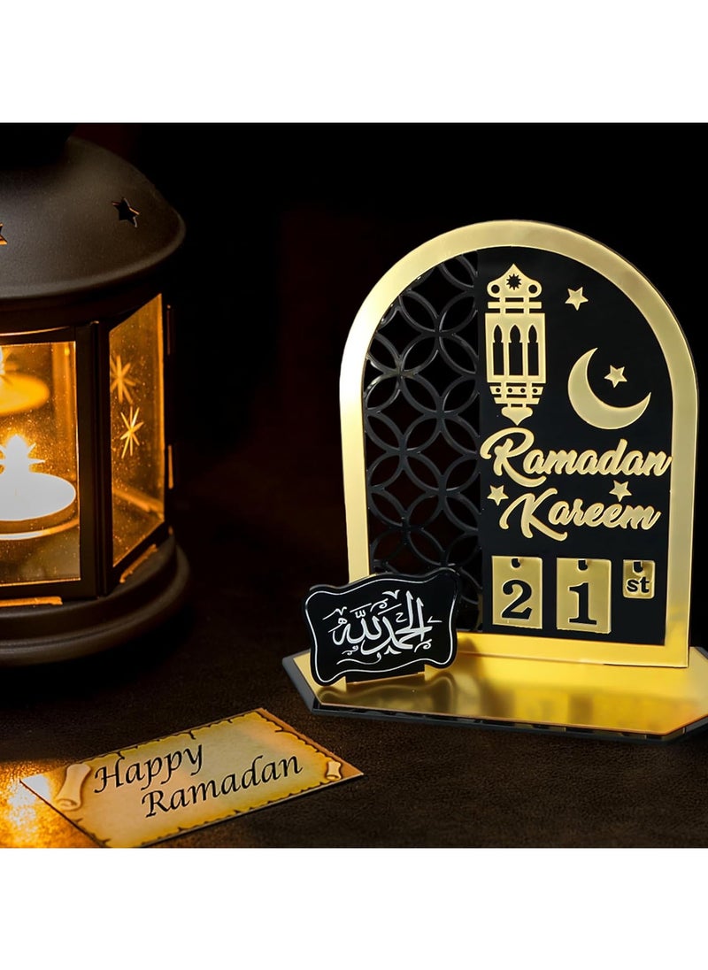 Ramadan Wooden Advent Calendar, Elegant Countdown Decoration with Acrylic Craft Ornaments for Home, Eid Celebrations, and Kids' Gifts, Featuring a 30-Day Countdown