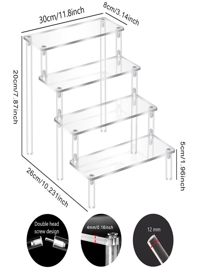 4 Tier Acrylic Risers Display Stand for Cupcake Perfume, Risers Steps Display Shelf with Screwdriver for Amiibo Funko Pops Toy Figures Display Risers Holder Collectibles Decoration