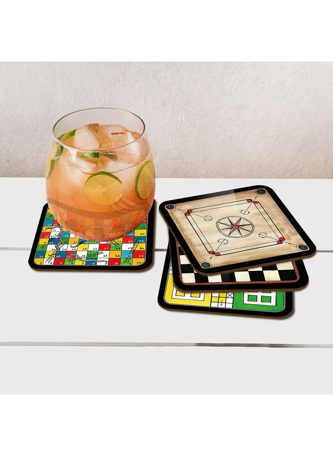 Tea Coaster Set Wooden Decorative Coasters Set. Home And Office Wooden Coaster Set. (Ludo)