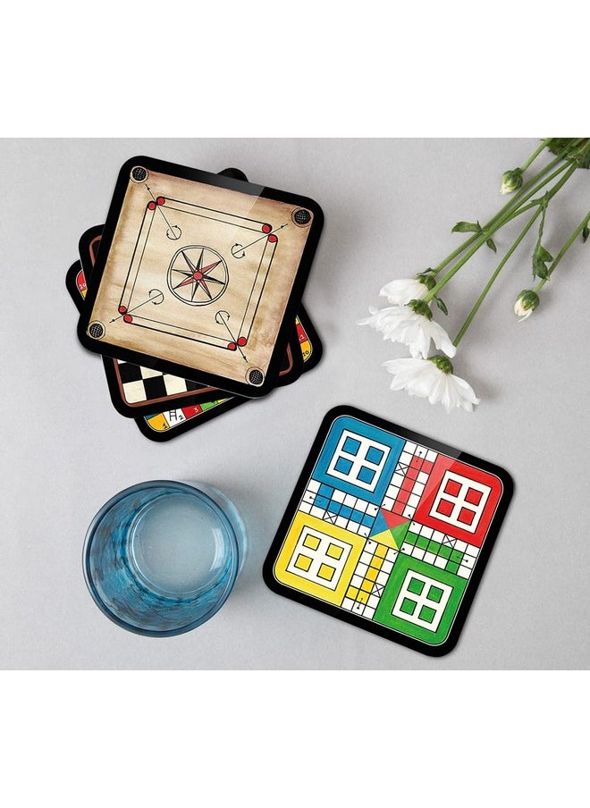 Tea Coaster Set Wooden Decorative Coasters Set. Home And Office Wooden Coaster Set. (Ludo)