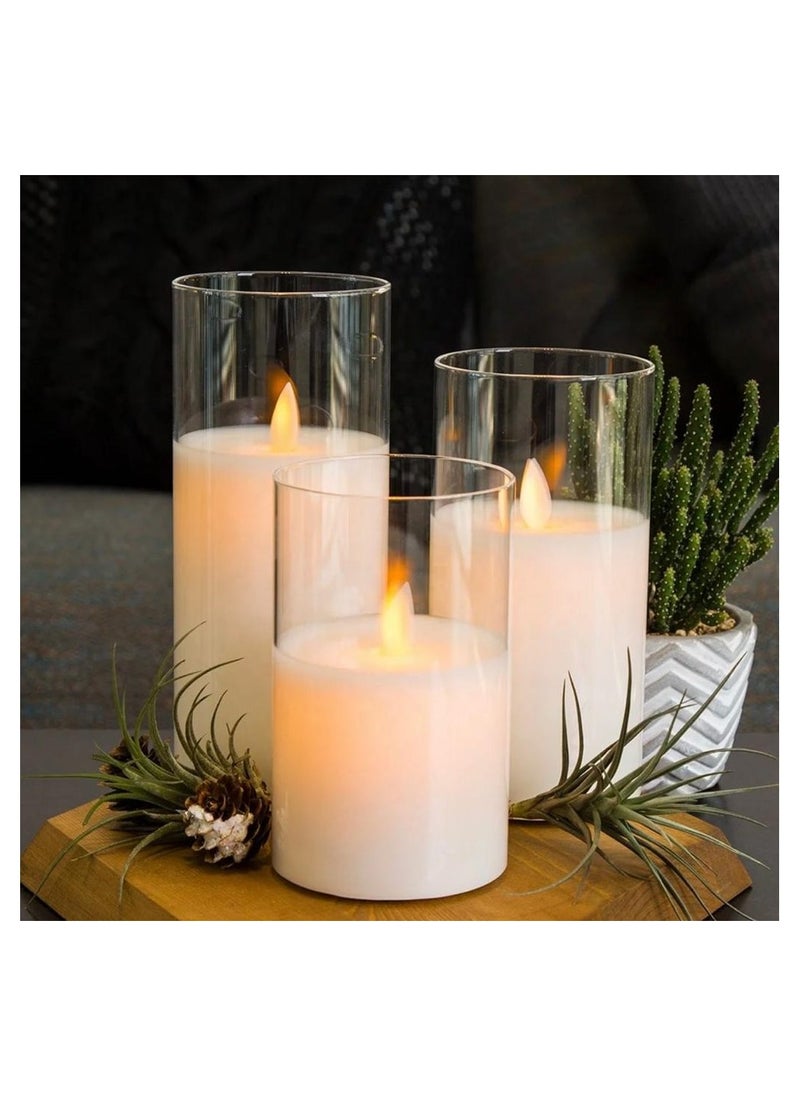 Flameless LED Candles with glass jar and soft glowing light set of 3 warm white batteries operated