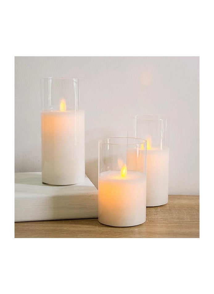 Flameless LED Candles with glass jar and soft glowing light set of 3 warm white batteries operated