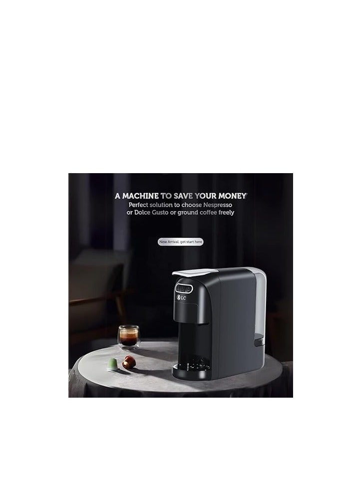 3 in 1 Multifunction Capsule Coffee Machine – 1400W Coffee Maker with 700ML Detachable Water Tank,Strong & Powerful Capsule Coffee Machine, Auto Shut Off | DLC-CM7321 (Black)