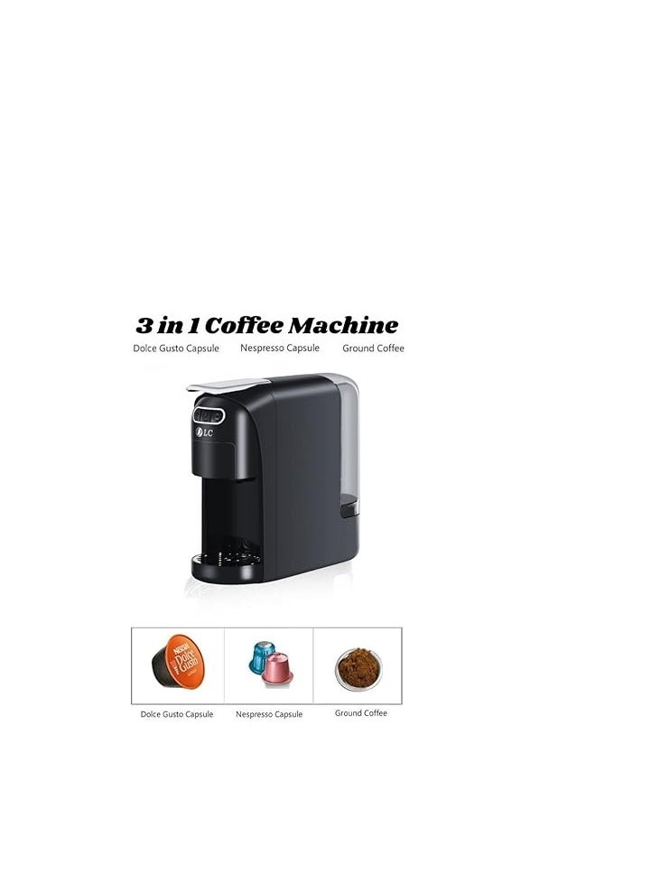 3 in 1 Multifunction Capsule Coffee Machine – 1400W Coffee Maker with 700ML Detachable Water Tank,Strong & Powerful Capsule Coffee Machine, Auto Shut Off | DLC-CM7321 (Black)