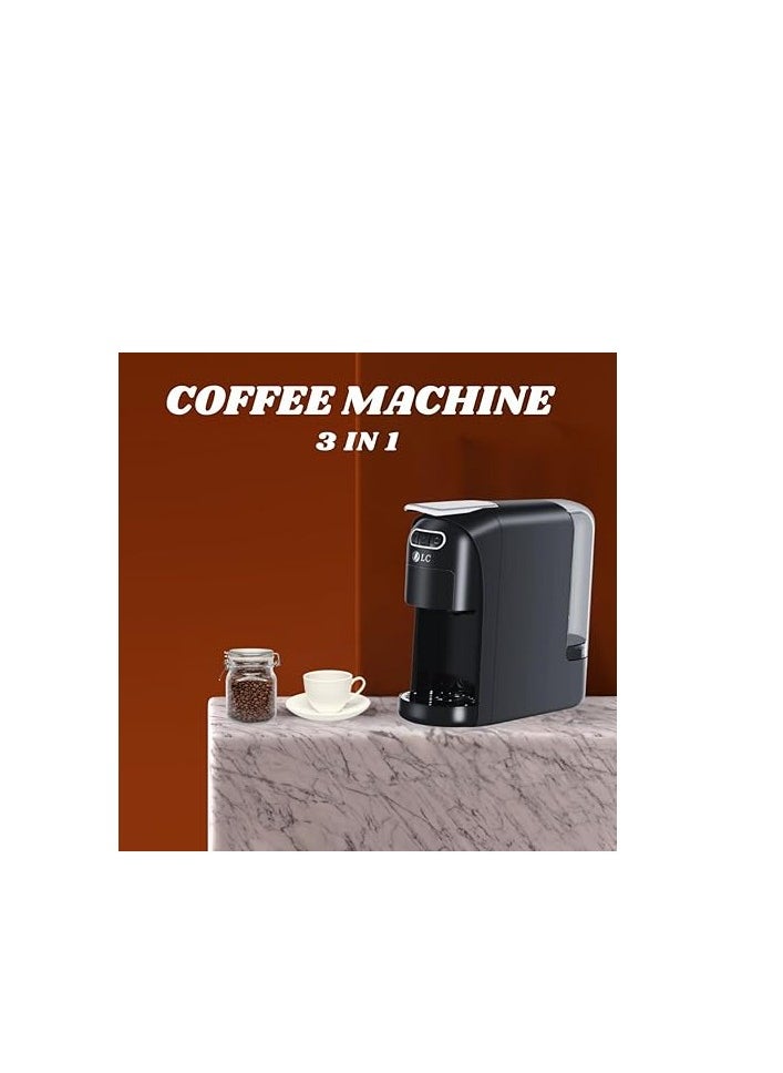 3 in 1 Multifunction Capsule Coffee Machine – 1400W Coffee Maker with 700ML Detachable Water Tank,Strong & Powerful Capsule Coffee Machine, Auto Shut Off | DLC-CM7321 (Black)