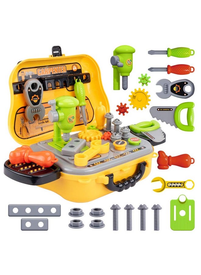 Kids Tool Sets For Boys Age 2-4 Childs Carpenter Preschool Fixing Tool Kit With Yellow Box, Christmas Birthday Gifttoys For 2 3 4 5 6 Year Old