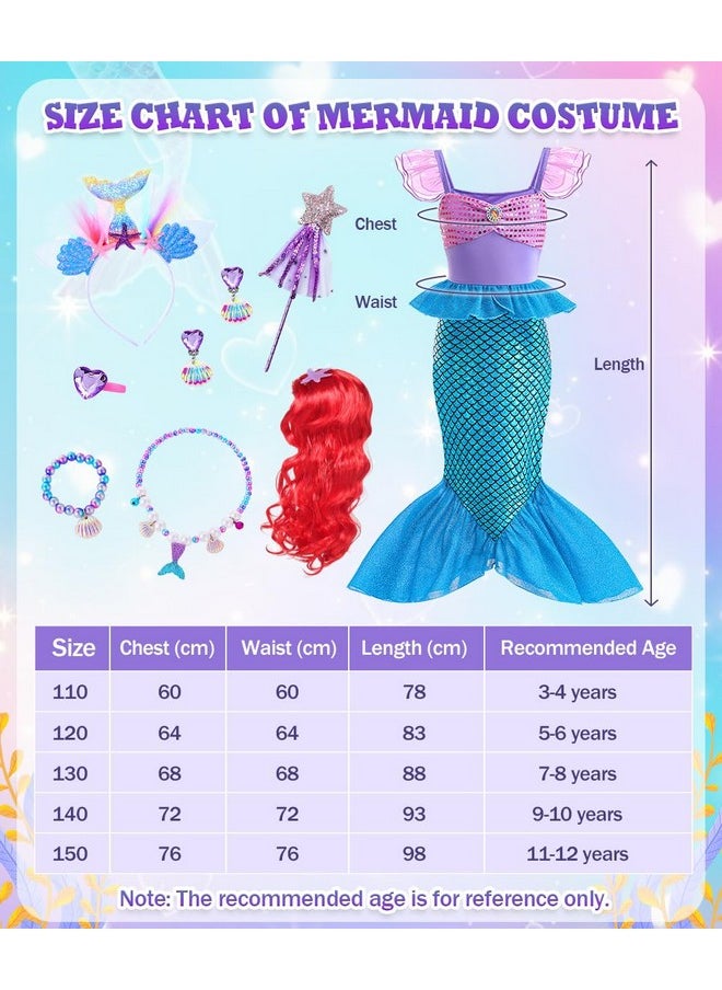 Mermaid Costume Dress, Mermaid Princess Dress For Girls With Wig Headband Necklace For Birthday Party Cosplay