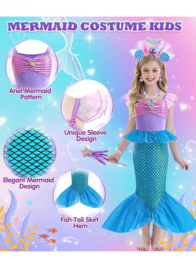 Mermaid Costume Dress, Mermaid Princess Dress For Girls With Wig Headband Necklace For Birthday Party Cosplay