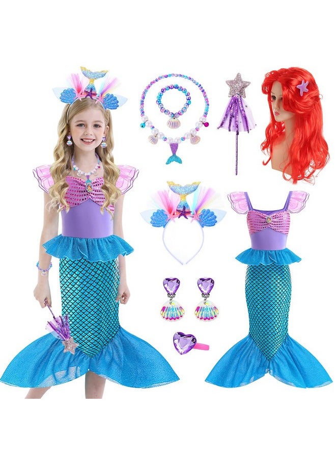 Mermaid Costume Dress, Mermaid Princess Dress For Girls With Wig Headband Necklace For Birthday Party Cosplay