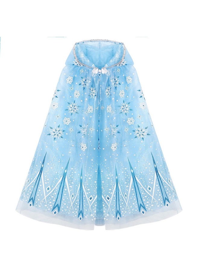 Snowflake Princess Cape Blue Princess Cloak Princess Hooded Cape Princess Fancy Dress Halloween Costume Cape Carnival Birthday Party Cosplay Princess Dress Up Gift For Girls