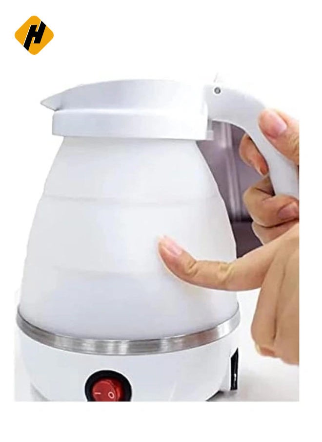 Travelling Folding Kettle 600ml Upgraded Food Grade Silicone Portable Kettle 5Mins Heater To Quickly Foldable Electric Kettle (White Handle-Fold Type)