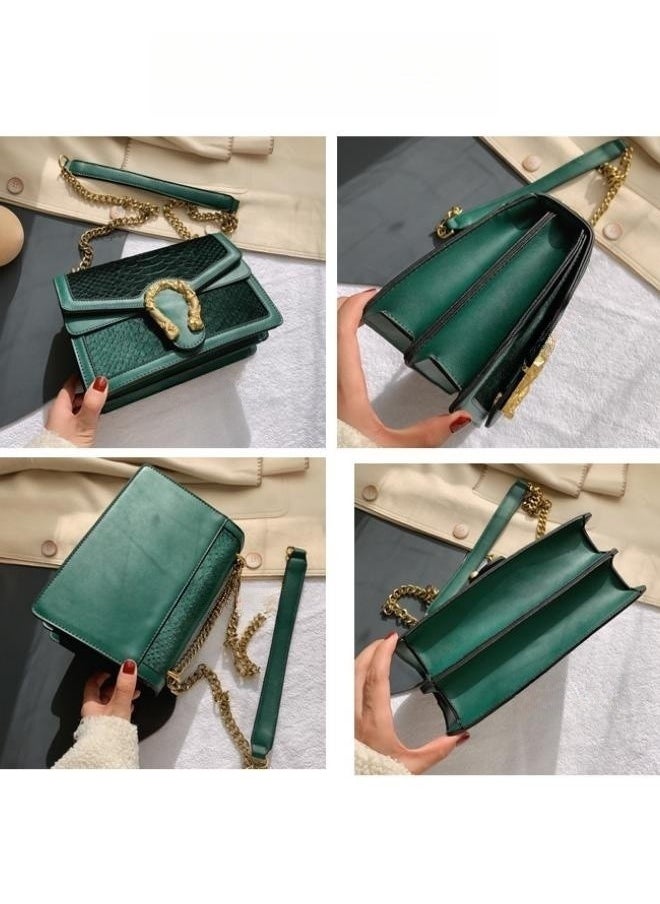 Women's Trendy Texture Shoulder Bag, Ladies Fashionable Crocodile Crossbody Bag Sling Bag Side Bag, PU Leather Chain Carry Bag Handbag Gift Bag（Green)