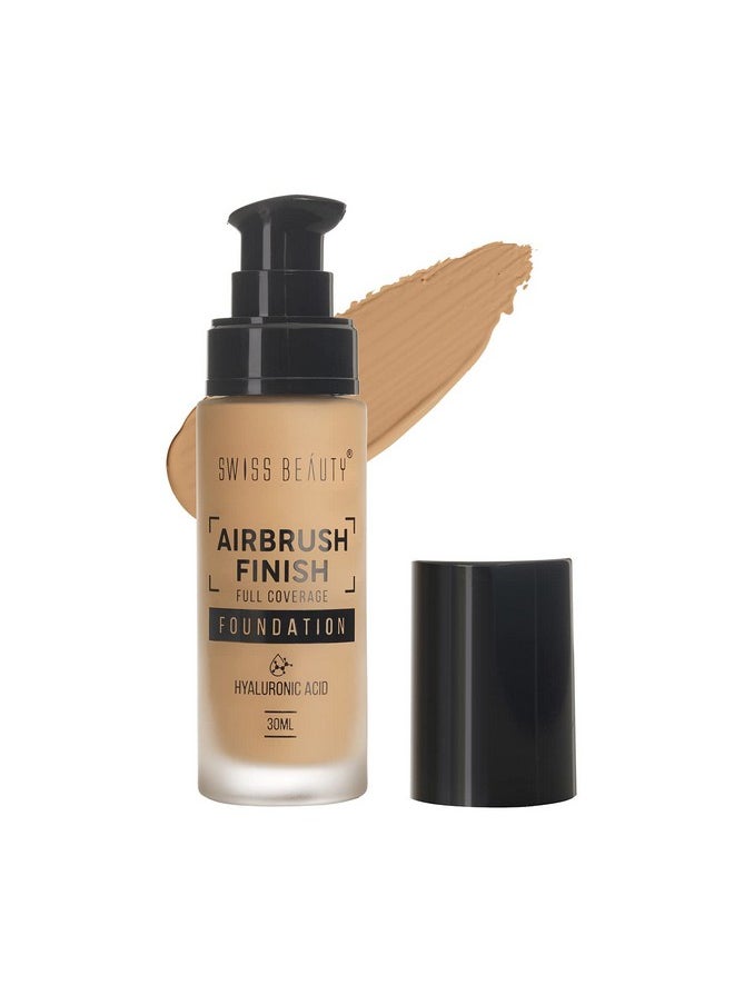 Airbrush Finish Lightweight Foundation | Full Coverage Blendable Foundation For Face Makeup |With Benefits Of Hyaluronic Acid, Aloevera And Vitamin E | 30Ml | Shade- Caramel Beige