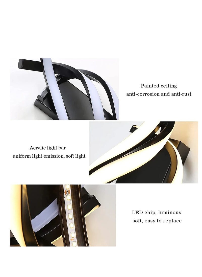 LED Wall Sconce Lighting Spiral Wall Lights Indoor Contemporary Applique Murale Interieur Decor Bedside Lamps Simple Stylish Fixture for Stairs Living Room Aisle Hallway(Black,3000K)