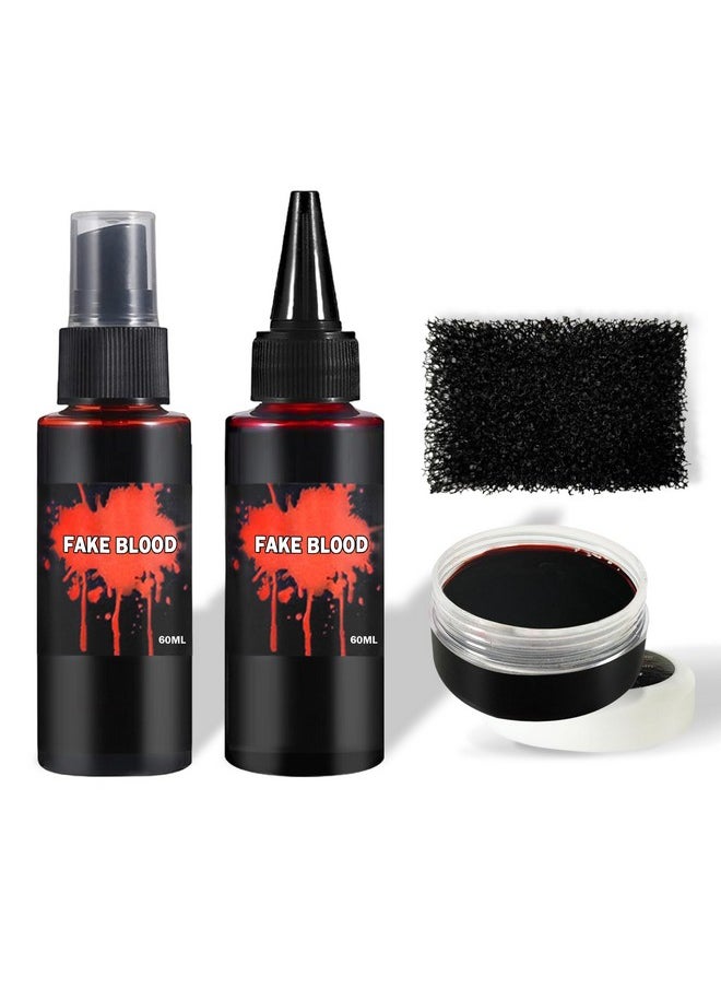 Halloween Fake Blood Makeup Kit,Includes Fake Blood Spray,Dripping Blood,Coagulated Blood,Stippling Sponge,Washable Fake Blood For Clothes Face Mouth Vampire Zombie Cosplay Makeup Paint