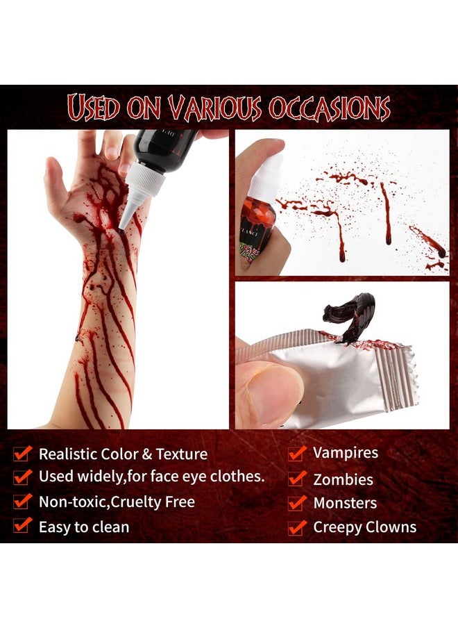 Halloween Fake Blood Makeup Kit-Fake Blood Spray 1.76Oz+Dripping Blood 1.76Oz+3 Pcs Fake Coagulated Blood 0.17Oz, Realistic Washable Special Effects Zombie Sfx Makeup Set For Vampire,Monster,Face Body