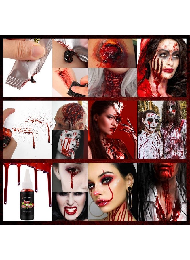 Halloween Fake Blood Makeup Kit-Fake Blood Spray 1.76Oz+Dripping Blood 1.76Oz+3 Pcs Fake Coagulated Blood 0.17Oz, Realistic Washable Special Effects Zombie Sfx Makeup Set For Vampire,Monster,Face Body