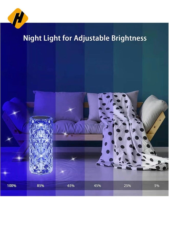 Crystal Light Lamp Color Changing Lamps Table Lamp with Touch & Remote Control, Diamond LED Night Light Rechargeable Rose Romantic Date Lighting Decor for Festival, Home, Restaurant