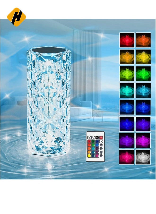 Crystal Light Lamp Color Changing Lamps Table Lamp with Touch & Remote Control, Diamond LED Night Light Rechargeable Rose Romantic Date Lighting Decor for Festival, Home, Restaurant