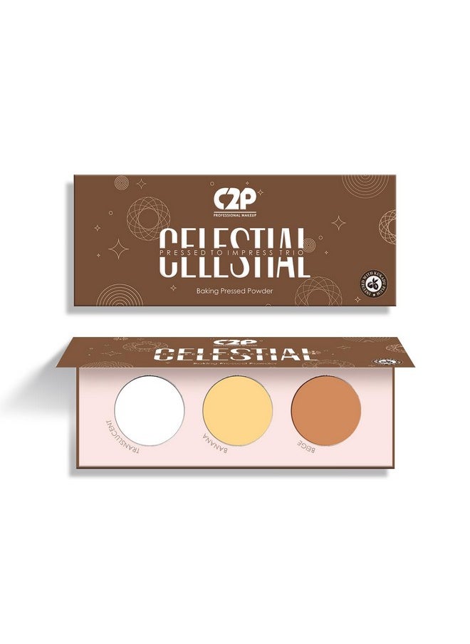 C2P Pro Compact Powder For Women | Celestial 3 In 1 Translucent, Beige, Banana Powder Face Makeup Palette | Long Lasting Lightweight | Infused With Kakadu Plum Oil And Vitamin E (Get Set Go, 12G)