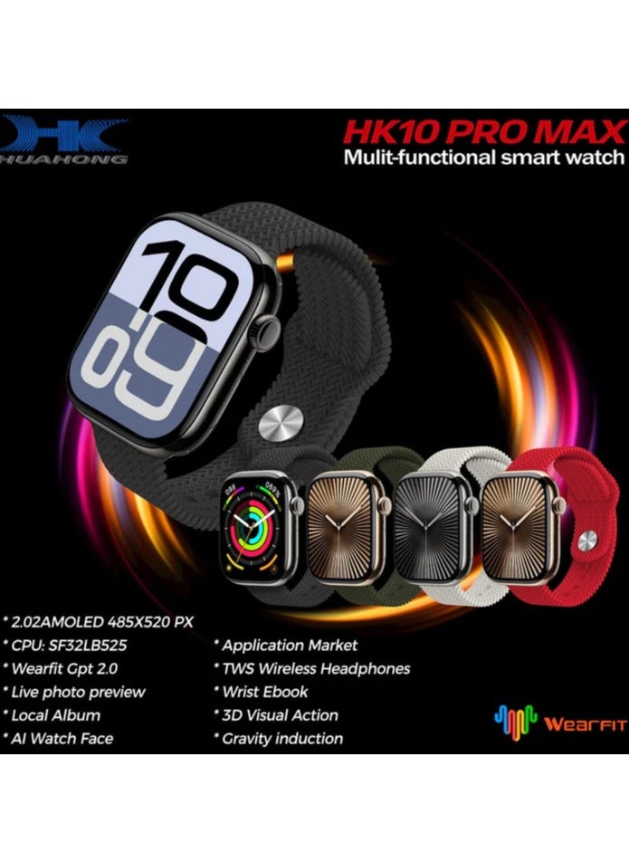 HK10 Pro Max Smartwatch 2.02 Inches Large Screen 3D Visual Action Massive Colors Straps