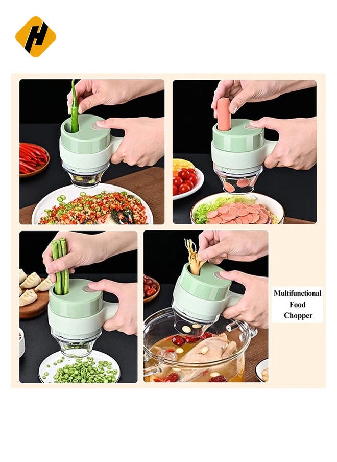 4 in 1 Handheld Electric Vegetable Cutter Set, Portable Mini Wireless Food Processor with Brush, Gatling Vegetable Cutter Electric Garlic Chopper for Garlic Pepper Chili Onion Celery Ginger Meat