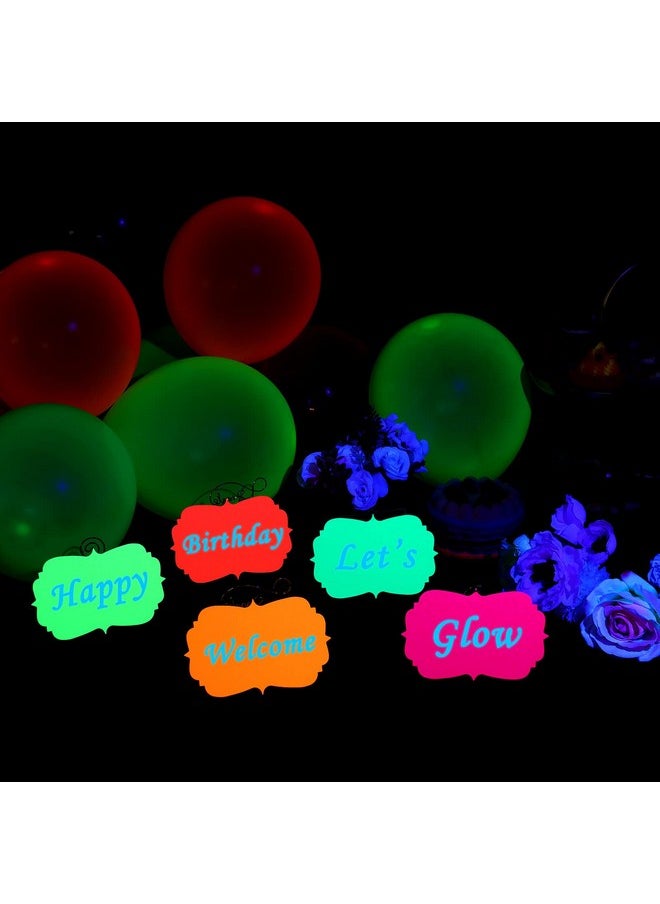 Glow Neon Party Supplies Glow Bar Banner Fluorescent Balloons Yellow Happy Birthday Cake Toppers Star Cupcake Toppers Fluorescent Table Tent Cards For Glow Birthday Party