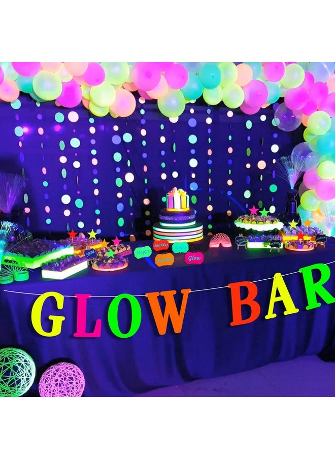 Glow Neon Party Supplies Glow Bar Banner Fluorescent Balloons Yellow Happy Birthday Cake Toppers Star Cupcake Toppers Fluorescent Table Tent Cards For Glow Birthday Party