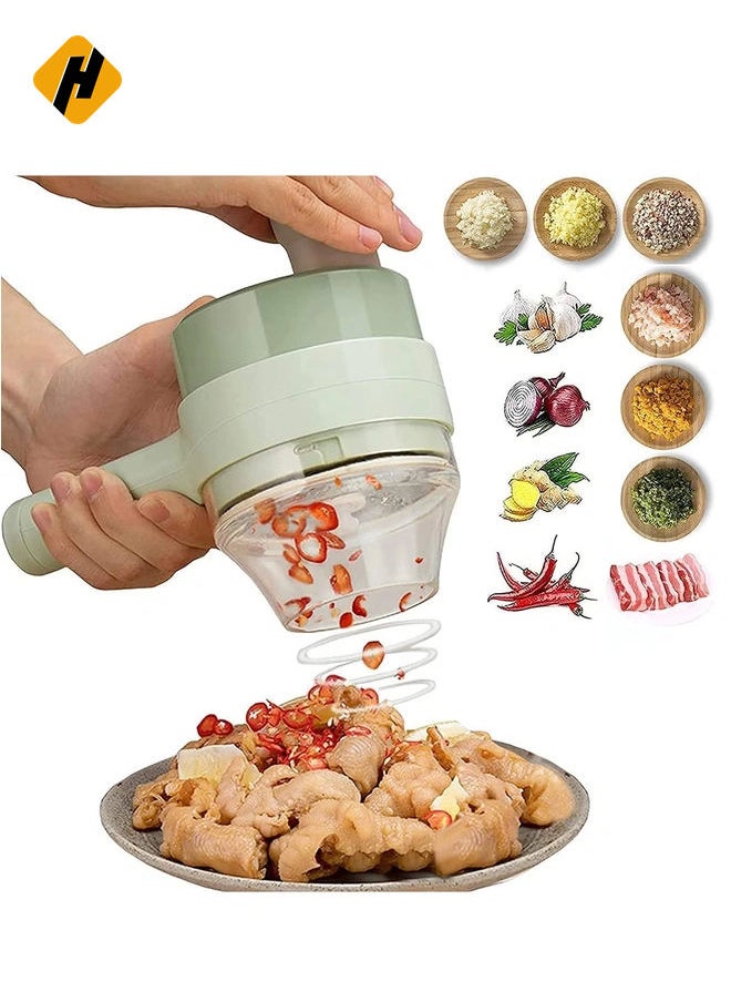 Portable Mini Wireless Food Processor with Brush, 4 in 1 Handheld Electric Vegetable Cutter Set,Gatling Vegetable Cutter Electric Garlic Chopper for Garlic Pepper Chili