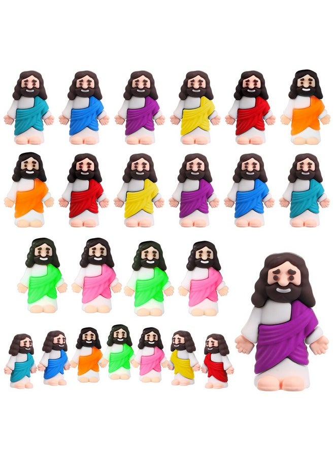 25 Pcs Little Jesus Figures Original Design Mini Rubber Jesus Toys To Hide And Seek Religious Party Favors Sunday School Baptism Gifts (Vibrant Color)