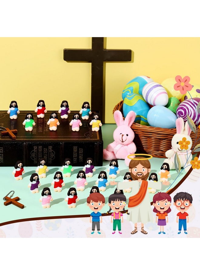 25 Pcs Little Jesus Figures Original Design Mini Rubber Jesus Toys To Hide And Seek Religious Party Favors Sunday School Baptism Gifts (Vibrant Color)