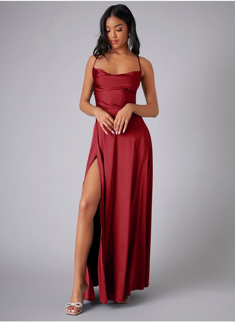 New Women's Slim Slim Fit Open Back Strap Waist Wrap Dress Long Dress