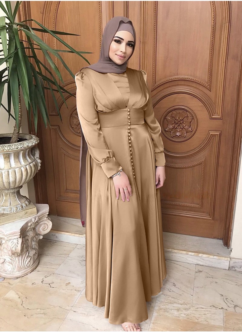 Muslim Long Dress Elegant Satin Beaded Dress