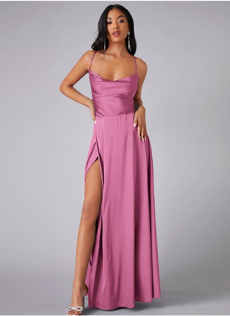 New Women's Slim Slim Fit Open Back Strap Waist Wrap Dress Long Dress