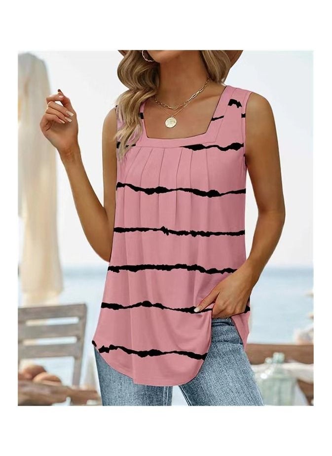 New Summer Sleeveless Square Neck Printed Tank Top T-shirt
