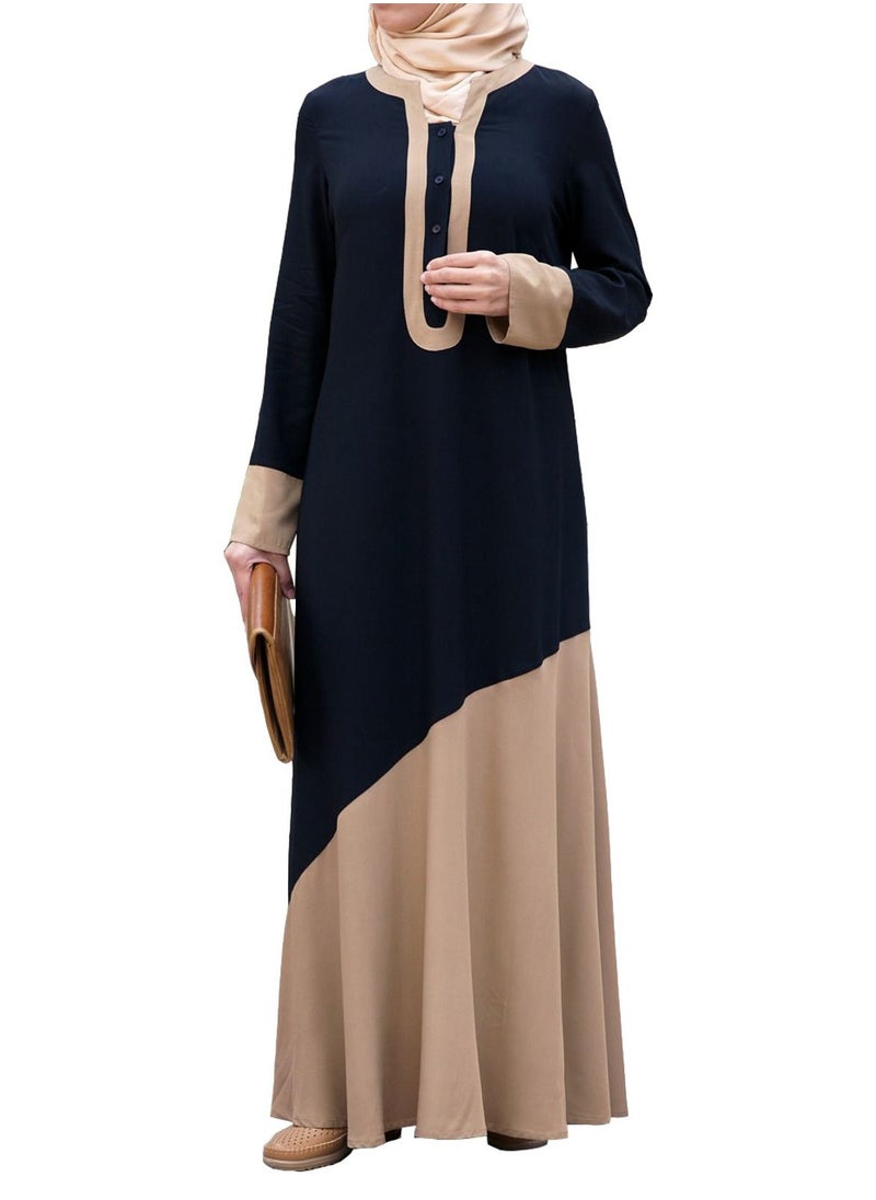 New Women's Color Matching Long Sleeved Single Breasted Long Skirt