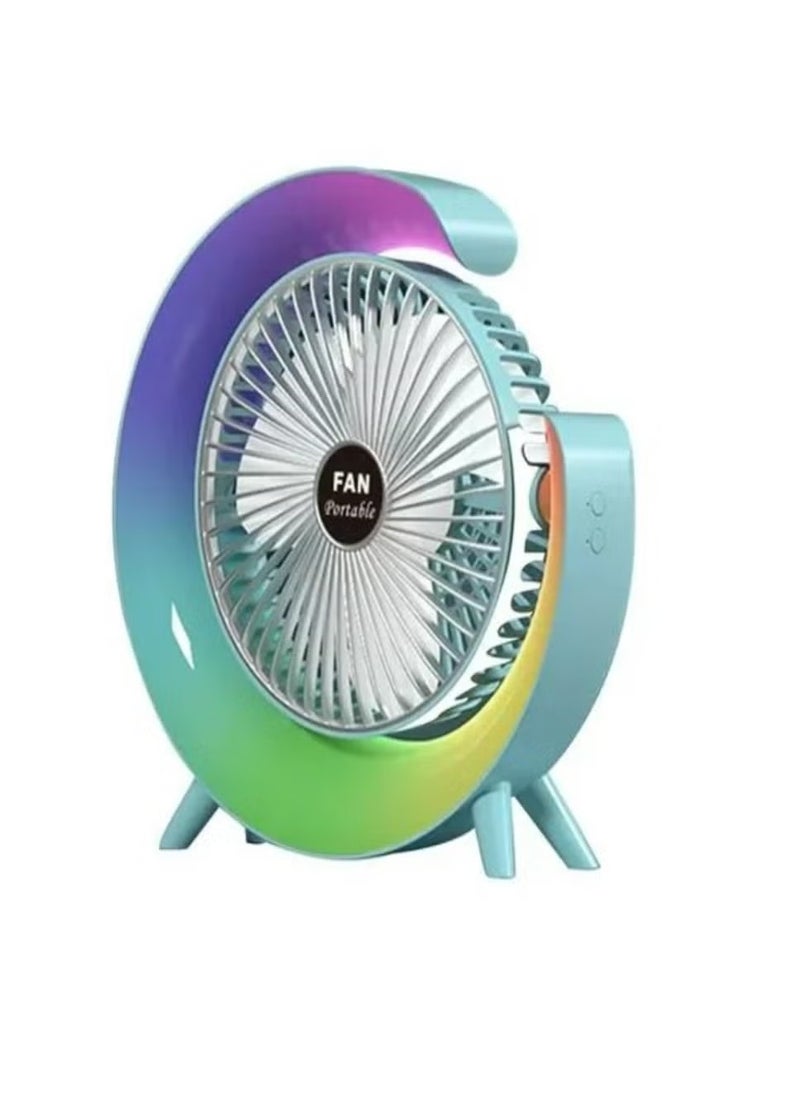 Portable Table Fan Led Decorative G Table Lamp Small Fan Mute USB Charging Colorful Fan Mini Desktop Fan Air Circulation 3 Wind Speed 5 Speed Lights Modes Powerful Battery Backup 1800mA Pink