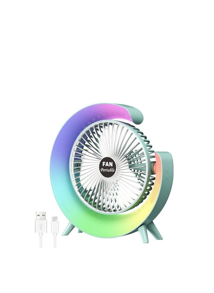 Portable Table Fan Led Decorative G Table Lamp Small Fan Mute USB Charging Colorful Fan Mini Desktop Fan Air Circulation 3 Wind Speed 5 Speed Lights Modes Powerful Battery Backup 1800mA Pink