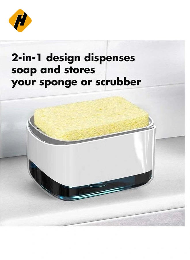 Soap Pump Dispenser and Sponge Holder, 350ml Dish Soap Dispenser for Kitchen