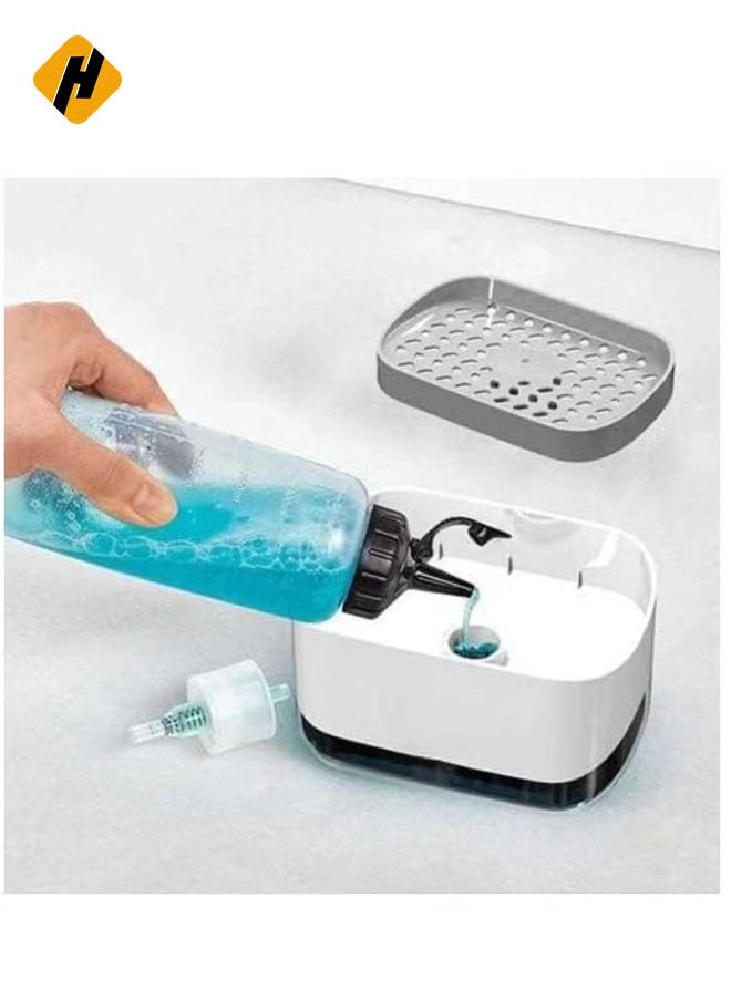 Soap Pump Dispenser and Sponge Holder, 350ml Dish Soap Dispenser for Kitchen