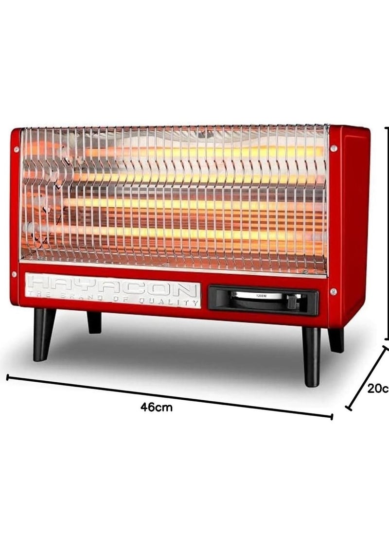 HAYACON-ROOM HEATER with two heating level control switches- Two quartz tubes, wide angle heat reflecting model,classic design, TIP-OVER safety switches,QH 80 G